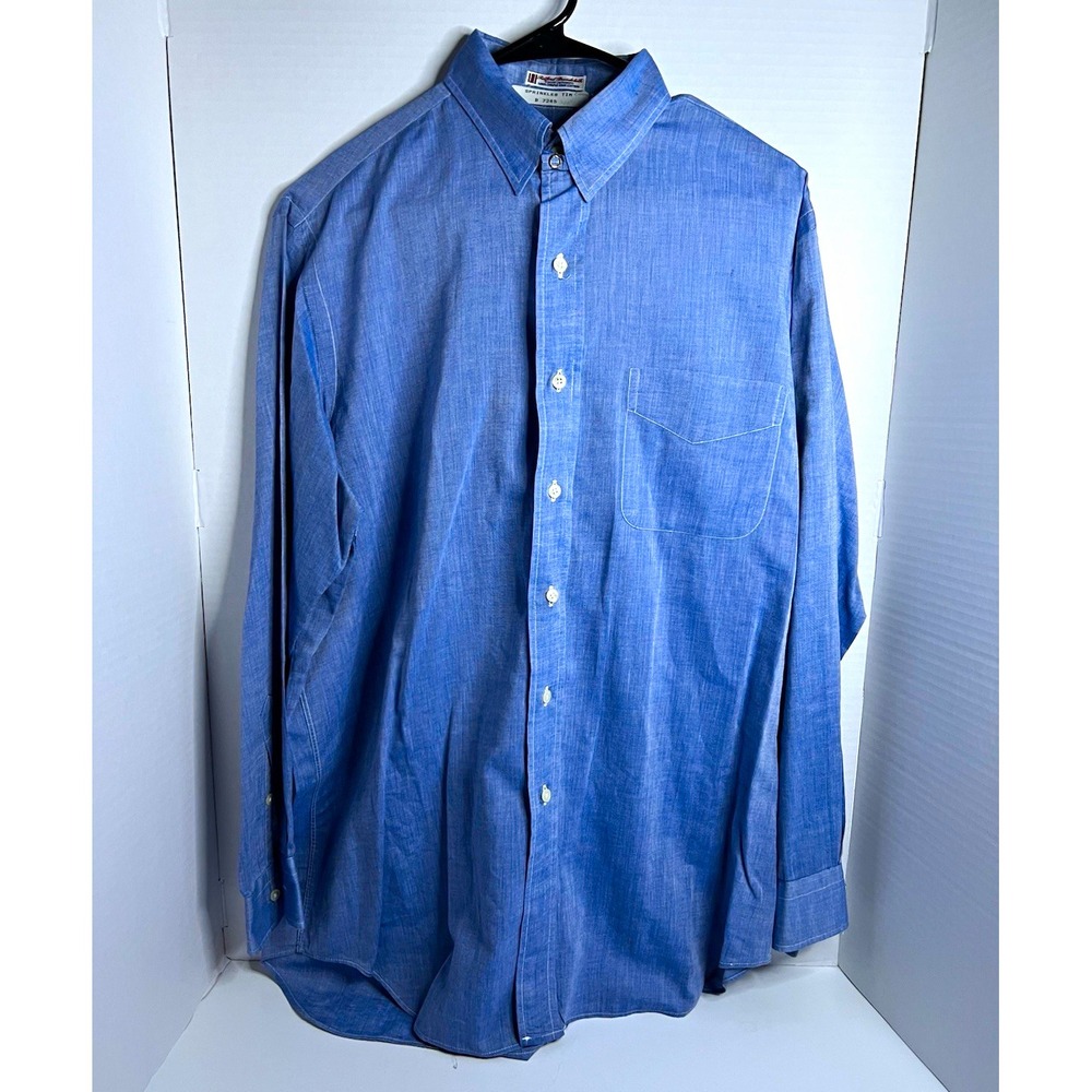 USA made Kenneth Gordon Men's Blue 100% Cotton Dress Shirt 16.5/33